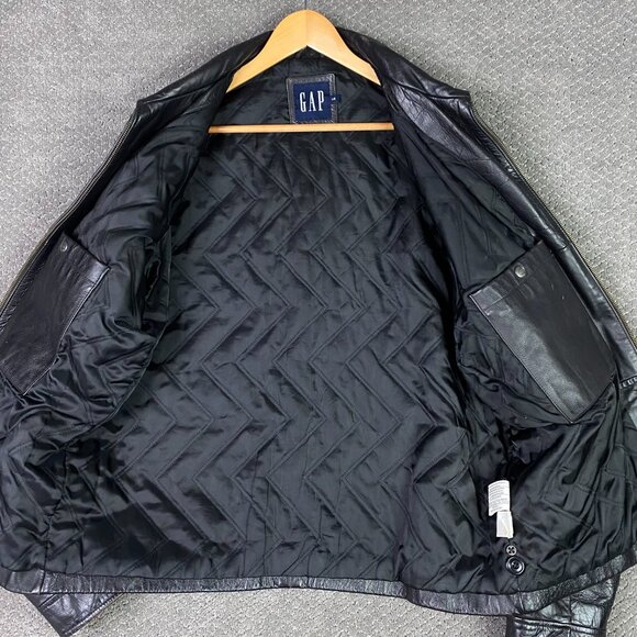 Vintage Y2K GAP Leather Jacket Men's Large Bomber Distressed - Picture 11 of 16